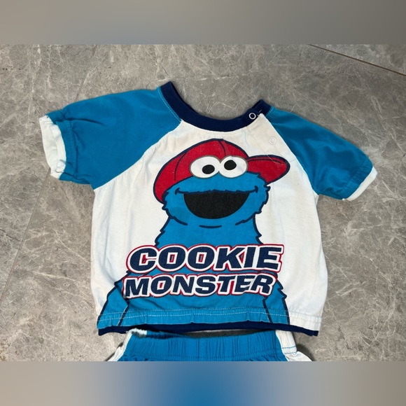 Cookie Monster Kids Pyjamas Set - Blue and White Sporty Sesame Street 3-6 Months - Picture 3 of 7
